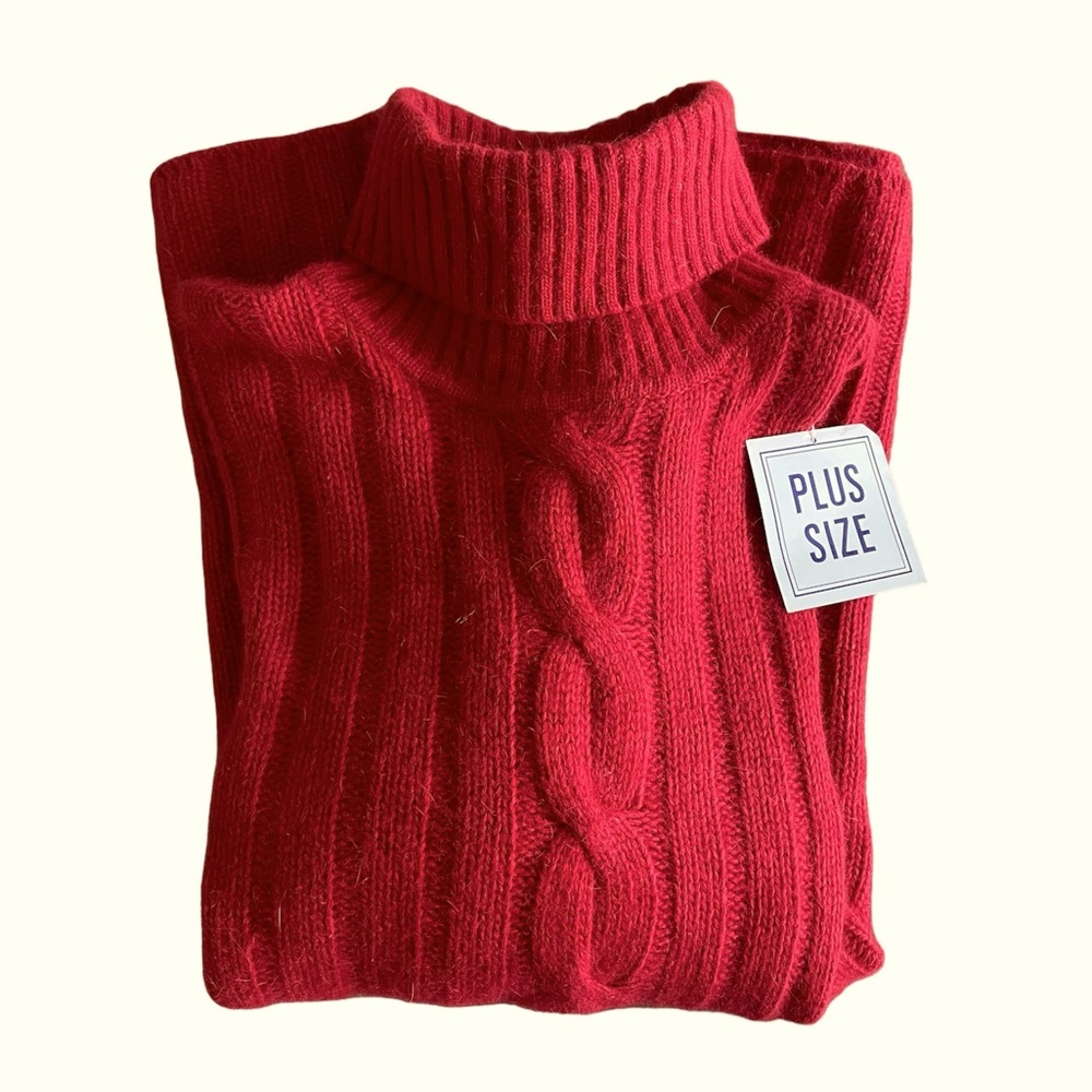 ANGORA Lambswool Red Knit Turtleneck Sweater Plus Size 26 - 28